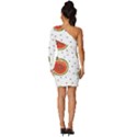 Seamless Background Pattern-with-watermelon Slices Long Sleeve One Shoulder Mini Dress View4