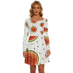 Seamless Background Pattern-with-watermelon Slices Long Sleeve Wide Neck Velvet Dress by Ket1n9