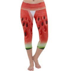 Seamless Background With Watermelon Slices Capri Yoga Leggings by Ket1n9