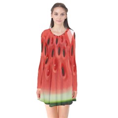 Seamless Background With Watermelon Slices Long Sleeve V-neck Flare Dress by Ket1n9