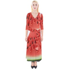 Seamless Background With Watermelon Slices Quarter Sleeve Wrap Maxi Dress by Ket1n9