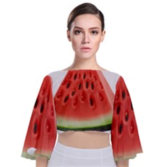 Seamless Background With Watermelon Slices Tie Back Butterfly Sleeve Chiffon Top by Ket1n9