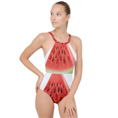 Seamless Background With Watermelon Slices High Neck One Piece Swimsuit by Ket1n9