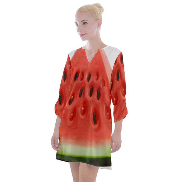 Seamless Background With Watermelon Slices Open Neck Shift Dress