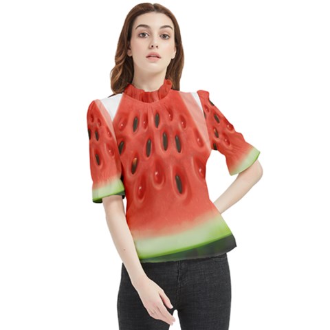 Seamless Background With Watermelon Slices Frill Neck Blouse by Ket1n9