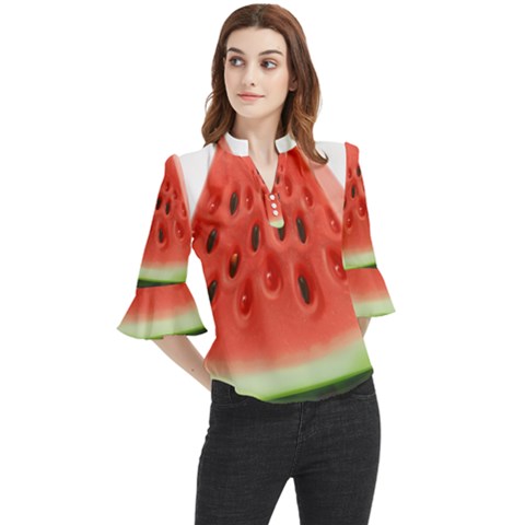 Seamless Background With Watermelon Slices Loose Horn Sleeve Chiffon Blouse by Ket1n9