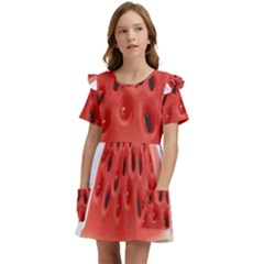 Seamless Background With Watermelon Slices Kids  Frilly Sleeves Pocket Dress by Ket1n9