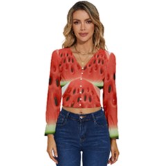 Seamless Background With Watermelon Slices Long Sleeve V-neck Top