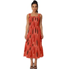 Seamless Background With Watermelon Slices Square Neckline Tiered Midi Dress by Ket1n9