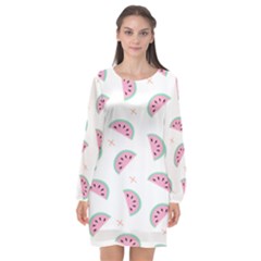 Seamless Background With Watermelon Slices Long Sleeve Chiffon Shift Dress  by Ket1n9