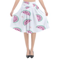 Fresh Watermelon Slices Texture Flared Midi Skirt