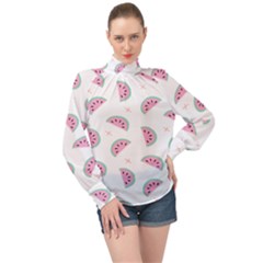 Seamless Background With Watermelon Slices High Neck Long Sleeve Chiffon Top by Ket1n9