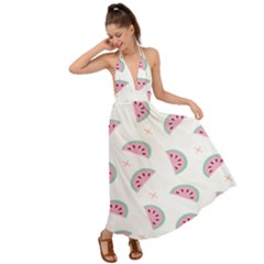 Seamless Background With Watermelon Slices Backless Maxi Beach Dress by Ket1n9