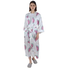 Seamless Background With Watermelon Slices Maxi Satin Kimono by Ket1n9