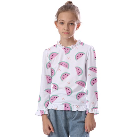 Fresh Watermelon Slices Texture Kids  Frill Detail T-shirt by Ket1n9