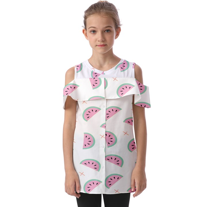 Fresh Watermelon Slices Texture Fold Over Open Sleeve Top