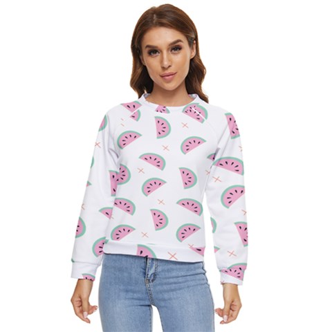 Seamless Background With Watermelon Slices Women s Long Sleeve Raglan T-shirt by Ket1n9