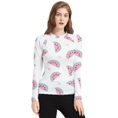 Fresh Watermelon Slices Texture Women s Long Sleeve Rash Guard by Ket1n9