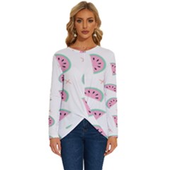 Watermelon Wallpapers  Creative Illustration And Patterns Long Sleeve Crew Neck Pullover Top by Ket1n9