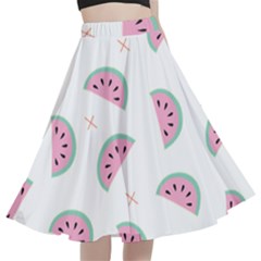 Fresh Watermelon Slices Texture A-line Full Circle Midi Skirt With Pocket by Ket1n9