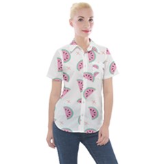 Fresh Watermelon Slices Texture Women s Short Sleeve Pocket Shirt