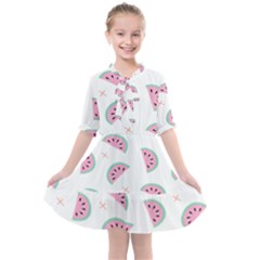 Fresh Watermelon Slices Texture Kids  All Frills Chiffon Dress by Ket1n9