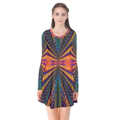 Casanova Abstract Art-colors Cool Druffix Flower Freaky Trippy Long Sleeve V-neck Flare Dress by Ket1n9