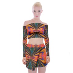 Casanova Abstract Art-colors Cool Druffix Flower Freaky Trippy Off Shoulder Top With Mini Skirt Set by Ket1n9