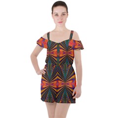 Casanova Abstract Art-colors Cool Druffix Flower Freaky Trippy Ruffle Cut Out Chiffon Playsuit by Ket1n9