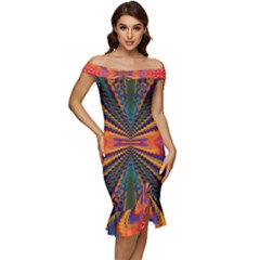 Casanova Abstract Art-colors Cool Druffix Flower Freaky Trippy Off Shoulder Ruffle Split Hem Bodycon Dress by Ket1n9