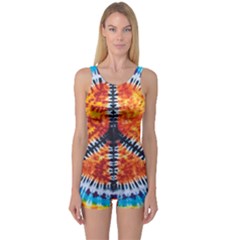 Tie Dye Peace Sign One Piece Boyleg Swimsuit by Ket1n9