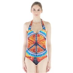 Tie Dye Peace Sign Halter Swimsuit by Ket1n9