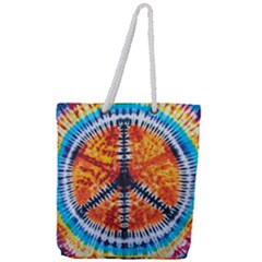 Tie Dye Peace Sign Full Print Rope Handle Tote (large) by Ket1n9