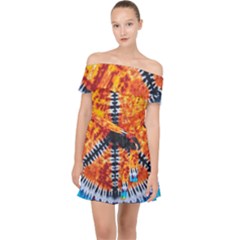 Tie Dye Peace Sign Off Shoulder Chiffon Dress by Ket1n9