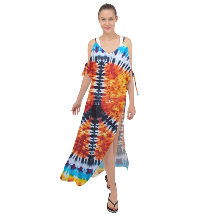 Tie Dye Peace Sign Maxi Chiffon Cover Up Dress