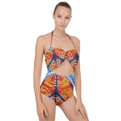 Tie Dye Peace Sign Scallop Top Cut Out Swimsuit by Ket1n9