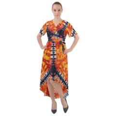 Tie Dye Peace Sign Front Wrap High Low Dress by Ket1n9