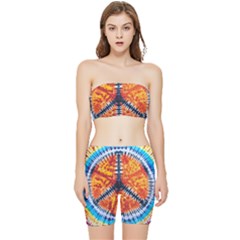 Tie Dye Peace Sign Stretch Shorts And Tube Top Set by Ket1n9