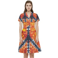 Tie Dye Peace Sign Short Sleeve Waist Detail Dress by Ket1n9