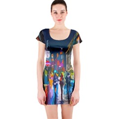 Abstract Vibrant Colour Cityscape Short Sleeve Bodycon Dress by Ket1n9