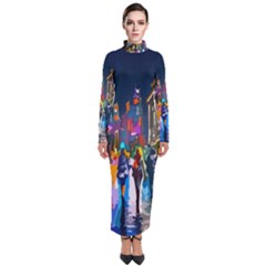 Abstract Vibrant Colour Cityscape Turtleneck Maxi Dress by Ket1n9