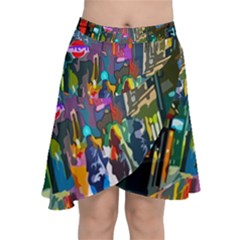 Abstract Vibrant Colour Cityscape Chiffon Wrap Front Skirt by Ket1n9