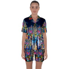 Abstract Vibrant Colour Cityscape Satin Short Sleeve Pajamas Set by Ket1n9