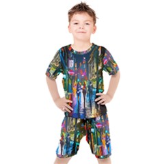 Abstract Vibrant Colour Cityscape Kids  T-shirt And Shorts Set by Ket1n9