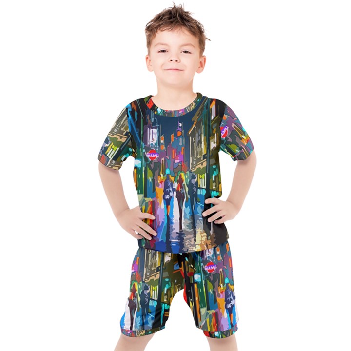 Abstract Vibrant Colour Cityscape Kids  T-Shirt and Shorts Set