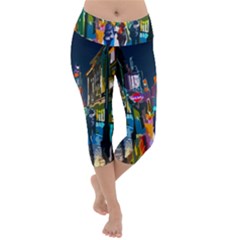 Abstract Vibrant Colour Cityscape Lightweight Velour Capri Yoga Leggings by Ket1n9