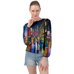 Abstract Vibrant Colour Cityscape Banded Bottom Chiffon Top by Ket1n9