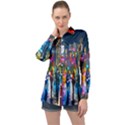 Abstract Vibrant Colour Cityscape Long Sleeve Satin Shirt View1