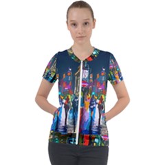 Abstract Vibrant Colour Cityscape Short Sleeve Zip Up Jacket by Ket1n9