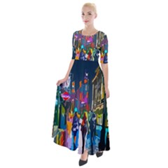 Abstract Vibrant Colour Cityscape Half Sleeves Maxi Dress by Ket1n9